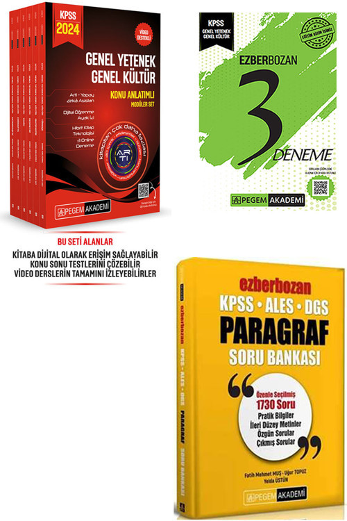 Pegem Akademi Yayıncılık KPSS 2024 GYGK Konu Anlatımlı 6 Kitap - Paragraf Soru Bankası - Ezberbozan 3 Deneme