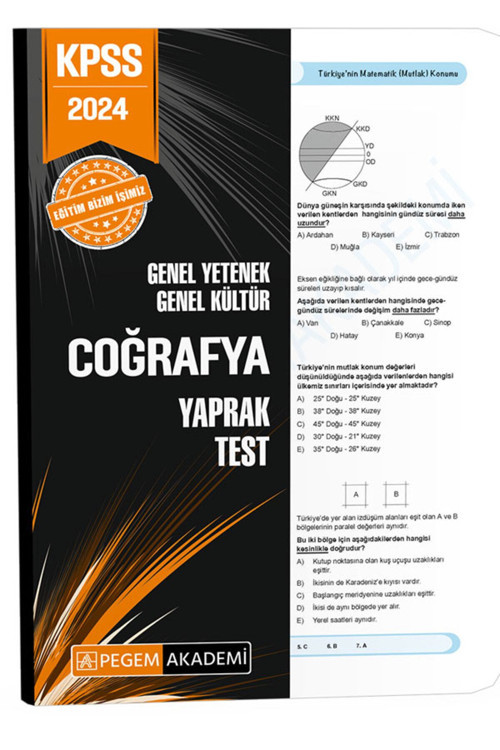 Pegem Akademi Yayıncılık Pegem Güncel 2024 KPSS Genel Yetenek Genel Kültür Coğrafya Yaprak Test