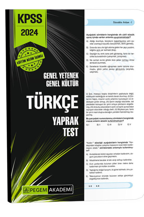 Pegem Akademi Yayıncılık Pegem Güncel 2024 KPSS Genel Yetenek Genel Kültür Türkçe Yaprak Test