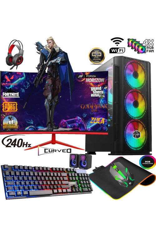 TC77X Ryzen 5 5500 16GB 512GB M2 SSD RTX3050 24'' 240HZ Masaüstü Oyuncu Bilgisayarı Hazır Sistem