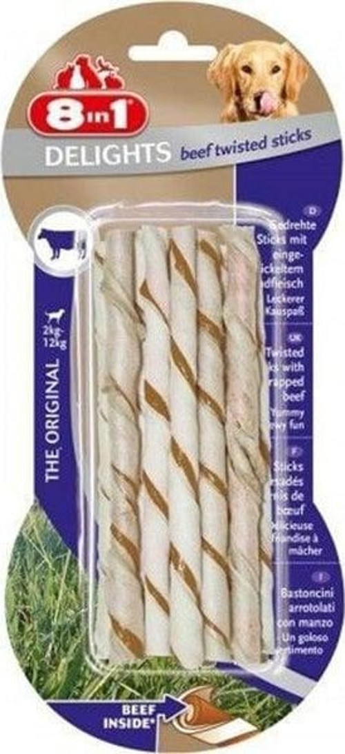 8 In 1 Delights Twisted Biftekli Burgu Köpek Kemik Ödülü 10x55 Gr
