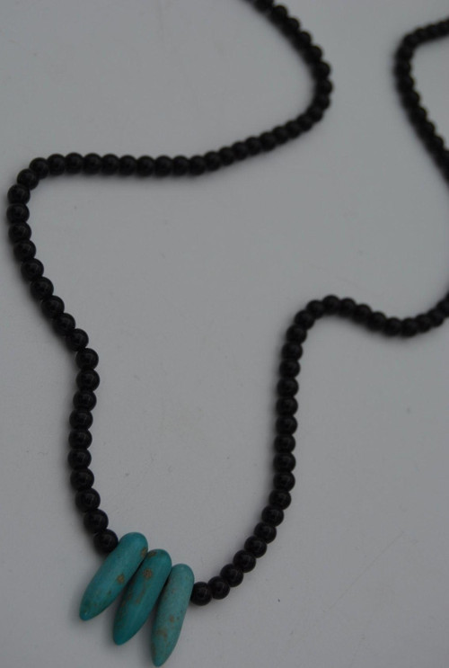 Jewellery Amazonit Ve Oniks Taşlı Metalsiz Şifa Kolyesi Siyah ve Turkuaz