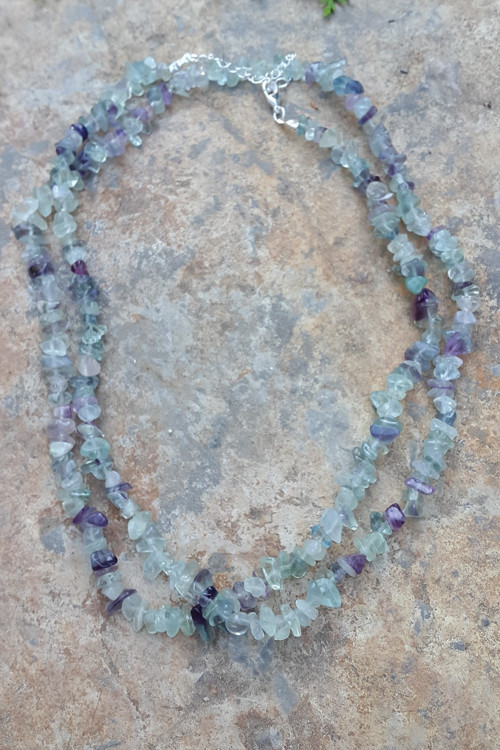 Jewellery Florit Doğal Taş Çift Sıra Bayan Kolye Su Yesişi ve Açık Eflatun