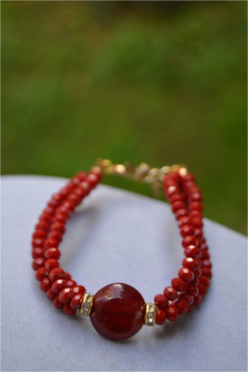 Jewellery Jade Doğal Taş Kristal Bileklik Kırmızı