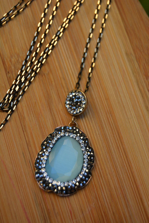 Jewellery Kedi Gözü Bebek Mavisi Kadın Kolye Gri