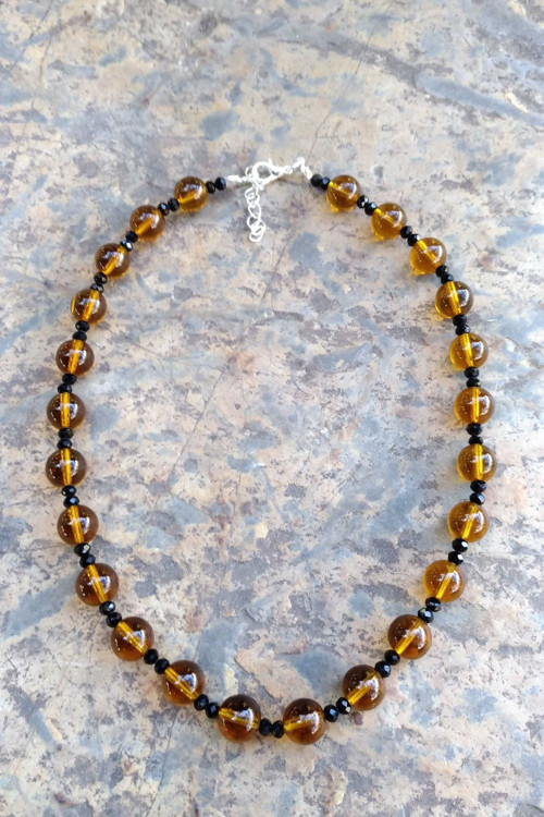 Jewellery Kristal Kuvars Bayan Kolye Bal Rengi ve Siyah