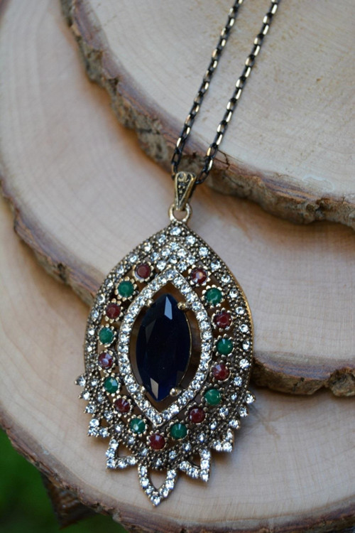 Jewellery Safir Taşlı Otantik Kolye