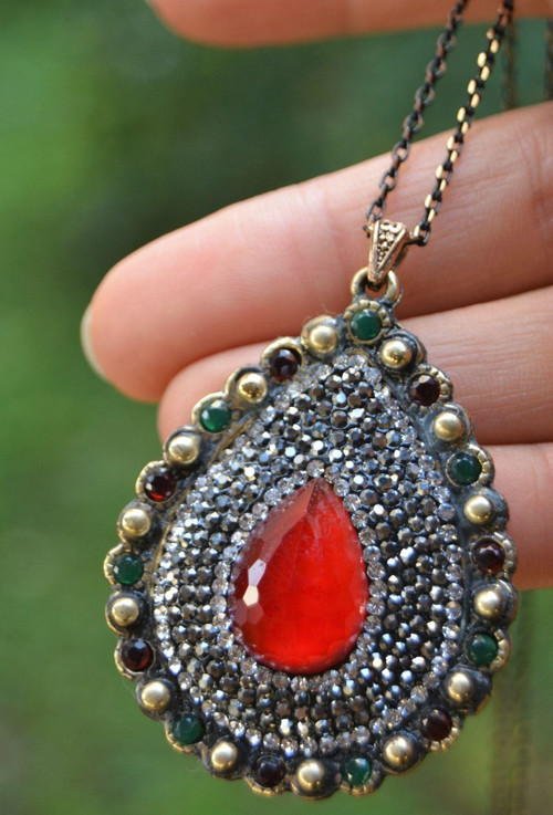 Jewellery Yakut Taşlı Kolye Kırmızı Lal
