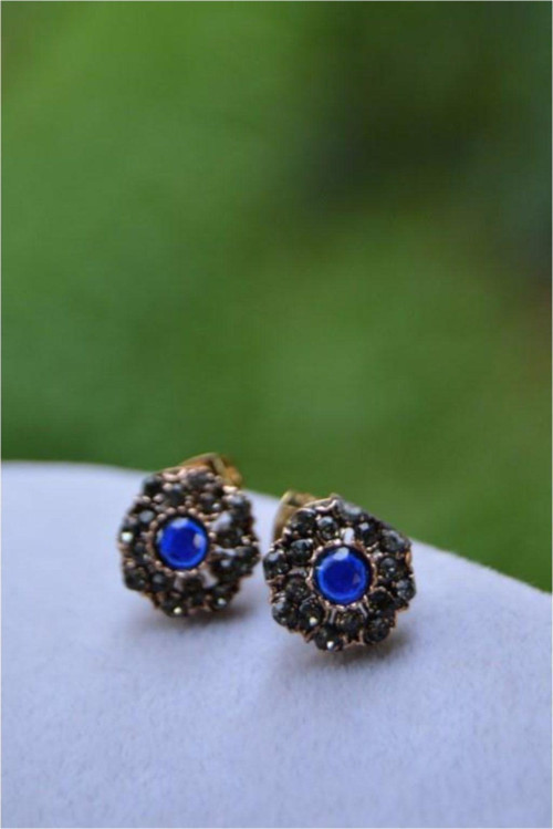 Otantik Safir Mavi Bayan Küpe Mavi