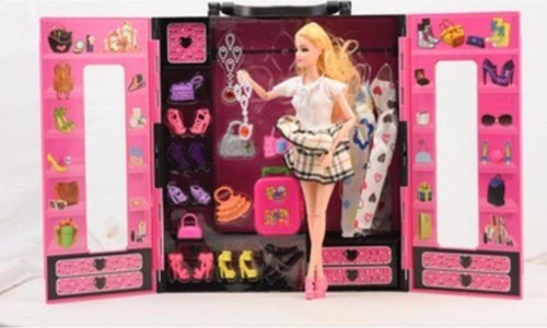 Barbie Gardırop, Sonsuz Hareketli Bebek Ve Giysili, Ayakkabılı, Çantalı Elbise Dolabı
