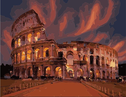 Pastelya Sayılarla Boyama Seti Çerçeveli Kasnaklı Antik Roma Kolezyum