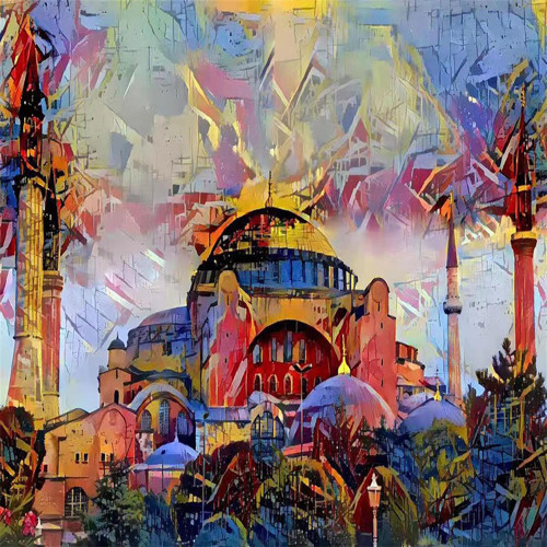 Pastelya Sayılarla Boyama Seti Çerçeveli Kasnaklı Renkli Ayasofya