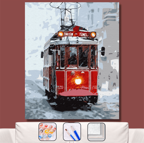 Pastelya Sayılarla Boyama Seti Rulo Çerçevesiz Karda Tramway Yolculuğu