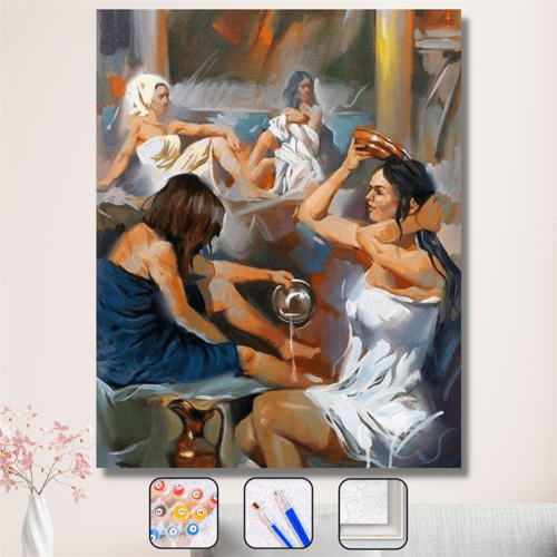 Pastelya Sayılarla Boyama Seti Çerçeveli Kasnaklı Hamam Sefası