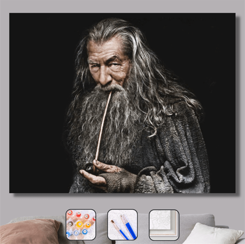 Pastelya Sayılarla Boyama Seti Rulo Çerçevesiz Gri Gandalf Yüzüklerin Efendisi