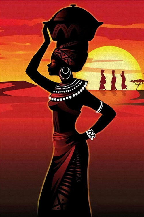 Pastelya Sayılarla Boyama Seti Çerçeveli Kasnaklı Afrikalı Kadınları Ve Güneş