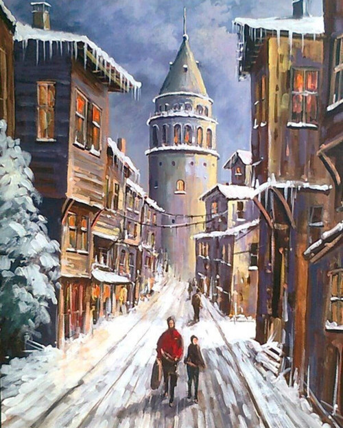 Pastelya Sayılarla Boyama Seti Rulo Çerçevesiz Eski Galata Evleri