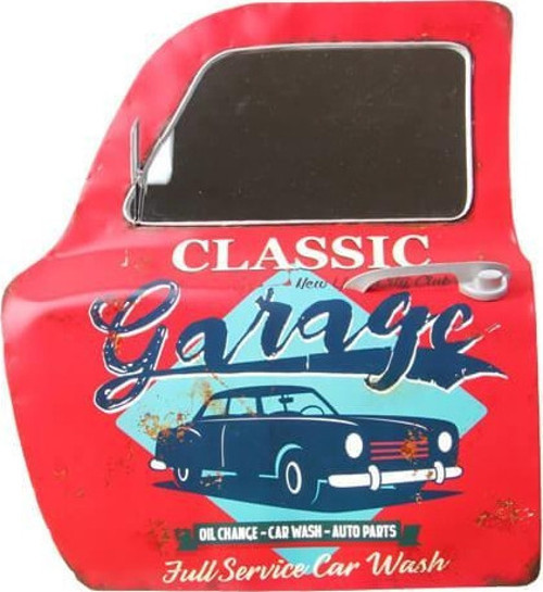 Dekoratif Classic Garage Temalı Kırmızı Araba Kapısı Ayna