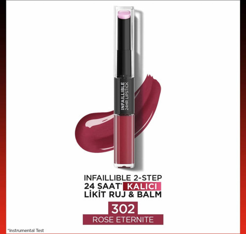 Infaillible 2-Step 24 Saat Kalıcı Likit Ruj & Balm - 302 Rose Eternite