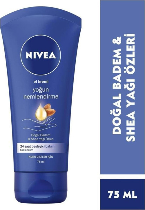 Yoğun Nemlendirici El Bakım Kremi 75ml, Doğal Badem, Shea Yağı, Koruyucu, Besleyici, Kuru Ciltler