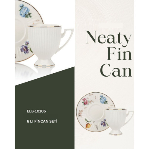 MİEN Neaty 90 ML Porselen Türk Kahvesi Fincanı Takımı 6 Kişilik – Desenli Kahve Fincan Seti
