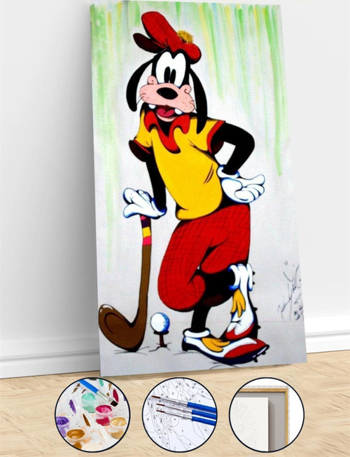 Pastelya Sayılarla Boyama Seti Çerçeveli Kasnaklı Golfçü Goofy