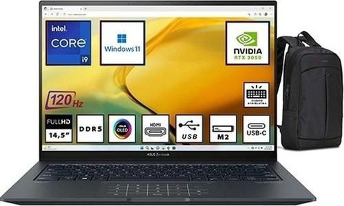 Zenbook 14X OLED UX3404VC-M9026W Intel Core I9 13900H 32GB 1TB RTX3050 14.5'' 120Hz W11H Bilgisayar + Sırt Çantası