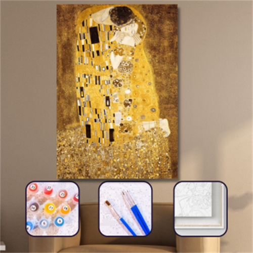 Pastelya Sayılarla Boyama Seti Rulo Çerçevesiz Gustav Klimt Öpücük