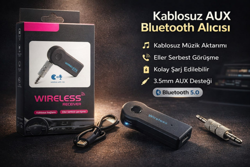 UltraConnect Bluetooth 5.0 Kablosuz AUX Ses Alıcısı 3.5mm Araç Müzik Aktarıcı Handsfree Adaptör