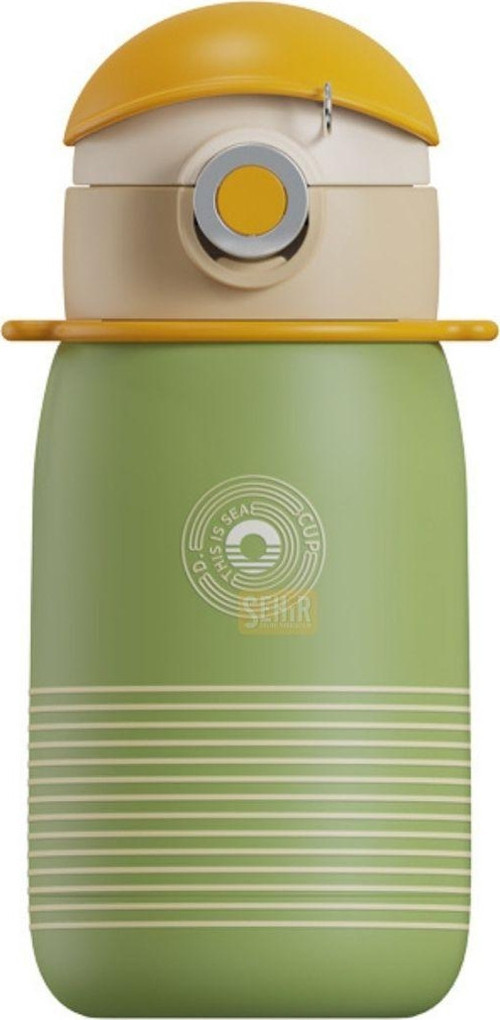 Cocosmile 500ml Yeni Koleksiyon Çizgi Desenli Pipetli Askılı Çelik Termos Çocuk Matarası