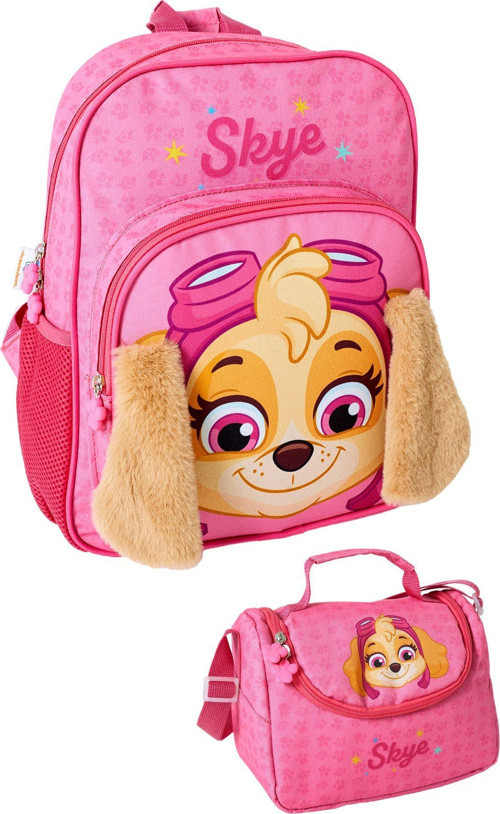 Paw Patrol Skye Peluş Kulaklıklı Anaokulu Çantası+Beslenme Çantası