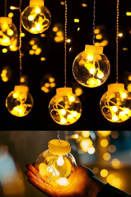 Modaba Işıklı Top Perde Led Fişli Animasyonlu 12 Saçak Ampul 3 Metre