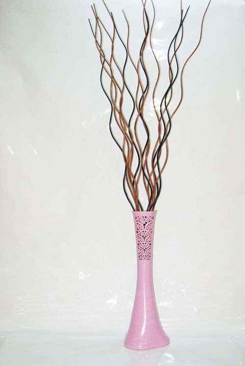 60 Cm Uzun Pudra Pembe Desenli Vazo 15 Adet Kahve Siyah Dal