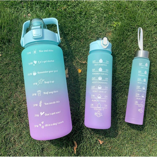 Canderel Motivasyonel 3lü Set Su Matarası Su Şişesi Suluk 2lt+900ml+600ml Tritan Spor Salonu Su Şişesi Suluk