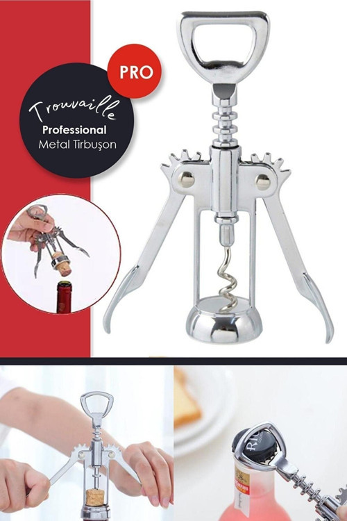 Trouvaille Professional Krom Tirbuşon Metal Tirbüşon Türbişon Tirbişon Şarap Açıcı Mantar Şişe Kapak Açıcı