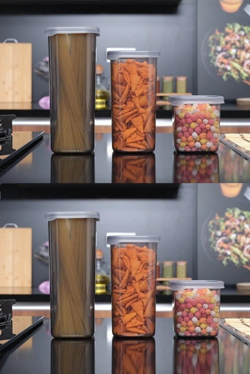 6'lü Dik Sızdırmaz Kapaklı Erzak Saklama Kabı Seti Antrasit 1750ml - 1200ml - 550ml