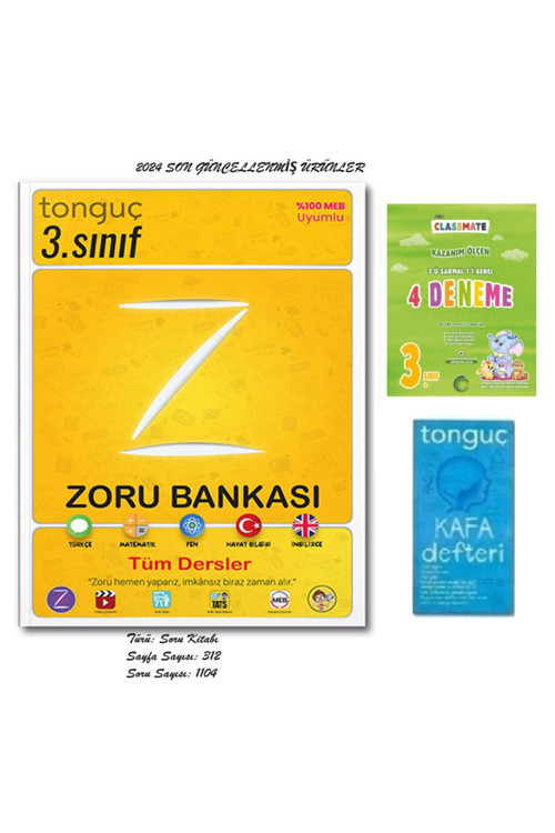 Tonguç Akademi 3. Sınıf Tüm Dersler Zoru Bankası ve 3. Sınıf Classmate 4'lü Deneme + Kafa Defterimiz Hediye