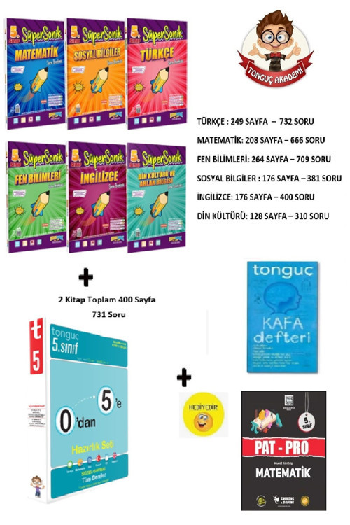 Tonguç Akademi 5. Sınıf SüperSonik Set + 0'dan 5'e Konu Anlatımlı Soru Bankası Seti(KafaDefteri ve PatPro Hediyeli)