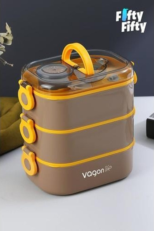 1450 ml Üç Kat Beş Bölme Paslanmaz Çelik Bento Lunch Box Yeni Nesil Sefer Tası-Sos Kaseli MODEL-A53-