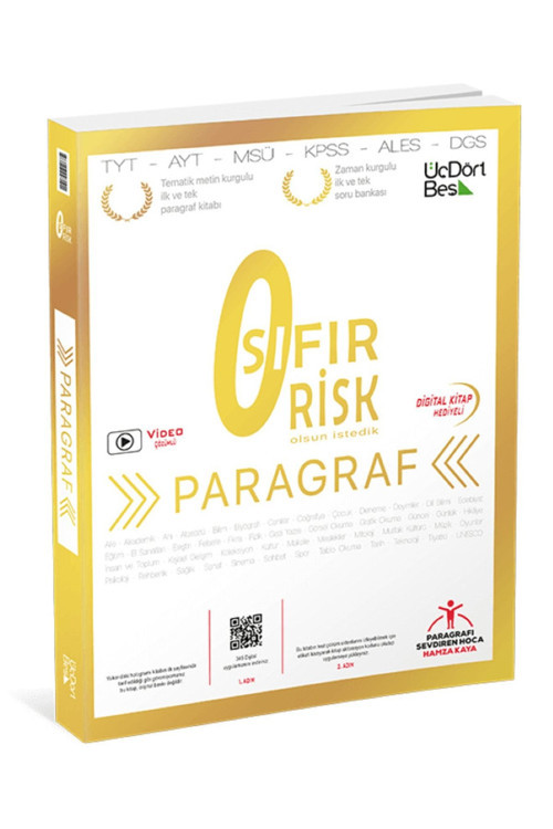 Üç Dört Beş Yayınları Tyt Ayt Msü Kpss Dgs Ales Paragraf Sıfır Risk Soru Bankası