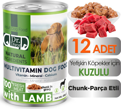 Dr Diyor Kuzu Etli Yetişkin Köpek Maması 12 Adet