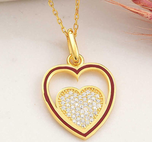 925 Ayar Gümüş Gold Kalp Kadın Kolye