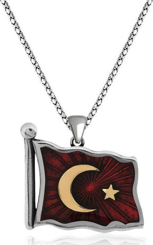 925 Ayar Gümüş Türk Bayrağı Gümüş Kolye