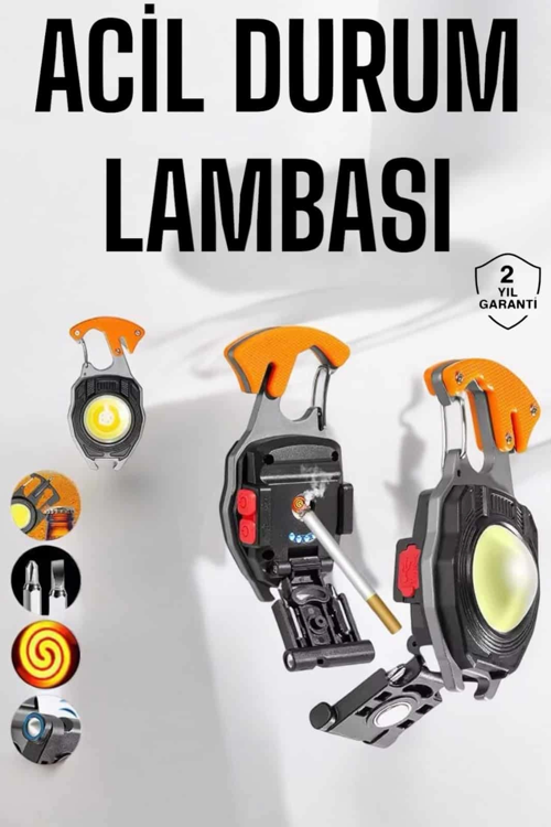 Yeni Nesil Kamp Feneri Çok Fonksiyonlu Fener Anahtarlık Usb Çakmaklı Cam Kırıcı Kemer Kesici Açacak