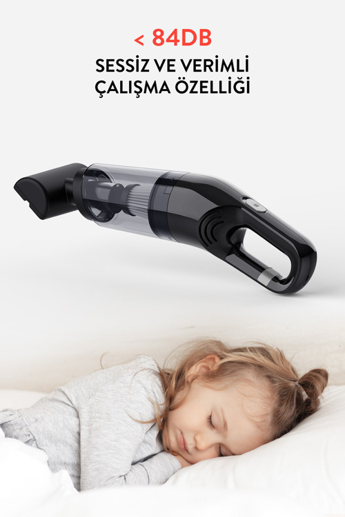 Umie ELS24 Emiş Kablosuz Şarjlı Taşınabilir Type-C Ev ve Araç El Süpürgesi 6000PA Siyah 50W 400 mAh 5