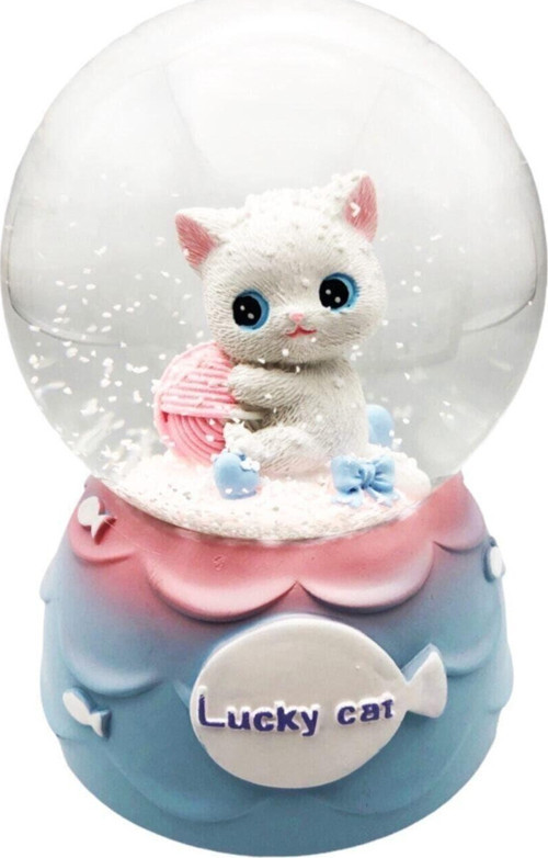 ÇETİN ACCESSORİES Lucky Cat Yumak Kedi Tasarımlı Renk Değiştiren Müzikli Işıklı Kar Küresi