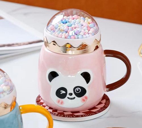Boncuklu Panda Seramik Kupa Pembe 11 x 7