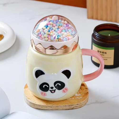 Boncuklu Panda Seramik Kupa Sarı 11 x 7