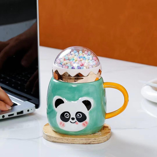 Boncuklu Panda Seramik Kupa Yeşil 11 x 7