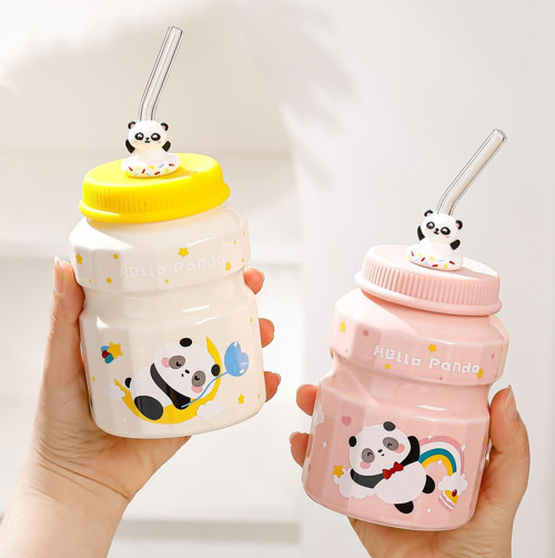 Pipetli Panda Seramik Kupa Sarı 12 x 8